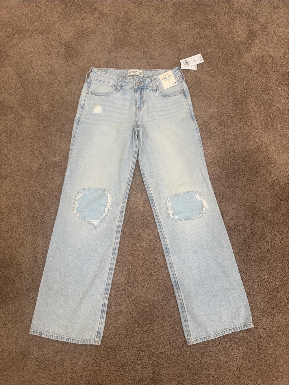 abercrombie kids Light Blue Wide Leg Jeans with Knee Distress